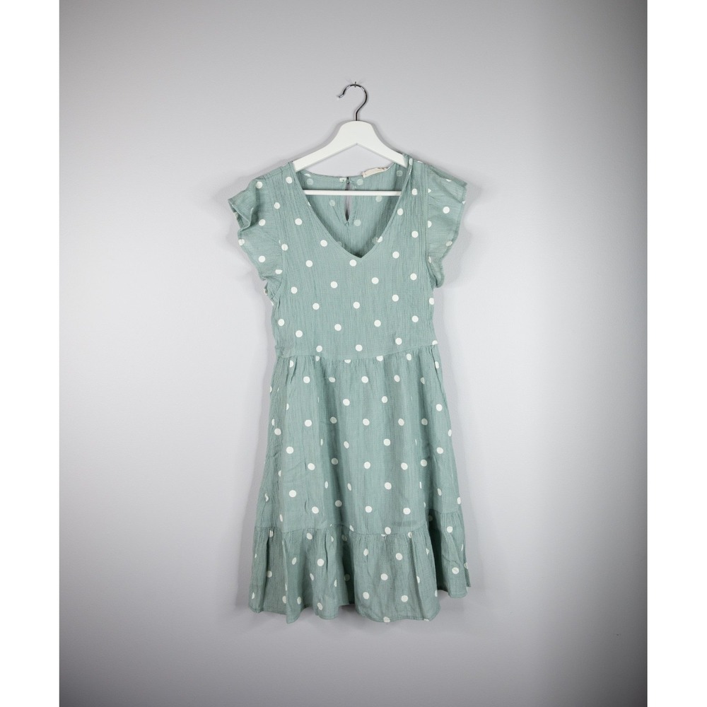 Altar'd State Dress Sage Polka Dot Women's Medium Cap Sleeve summer short‎ party